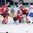 MINSK, BELARUS - MAY 16: Canada's Tyler Myers #57, James Reimer #34 and Matt Read #21 follow a loose puck during preliminary round action at the 2014 IIHF Ice Hockey World Championship. (Photo by Richard Wolowicz/HHOF-IIHF Images)

